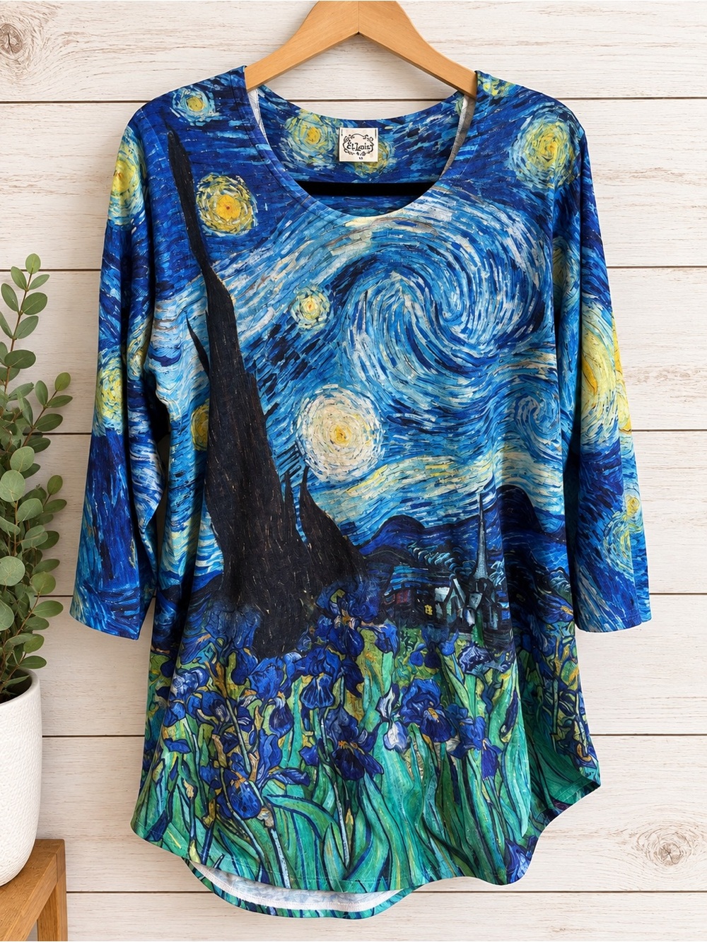 Et’ Lois Starry Night Art Print Tunic Women’s Medium Blue